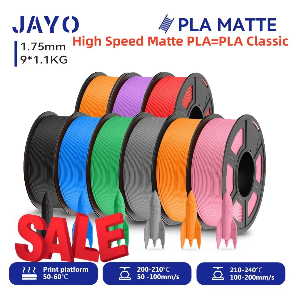 Filamento per stampante JAYO 3D PLA opaco / ad alta velocità PLA opaco 1,75 mm Filamento PLA ordinato avvolto con finitura opaca Stampa per stampante 3D