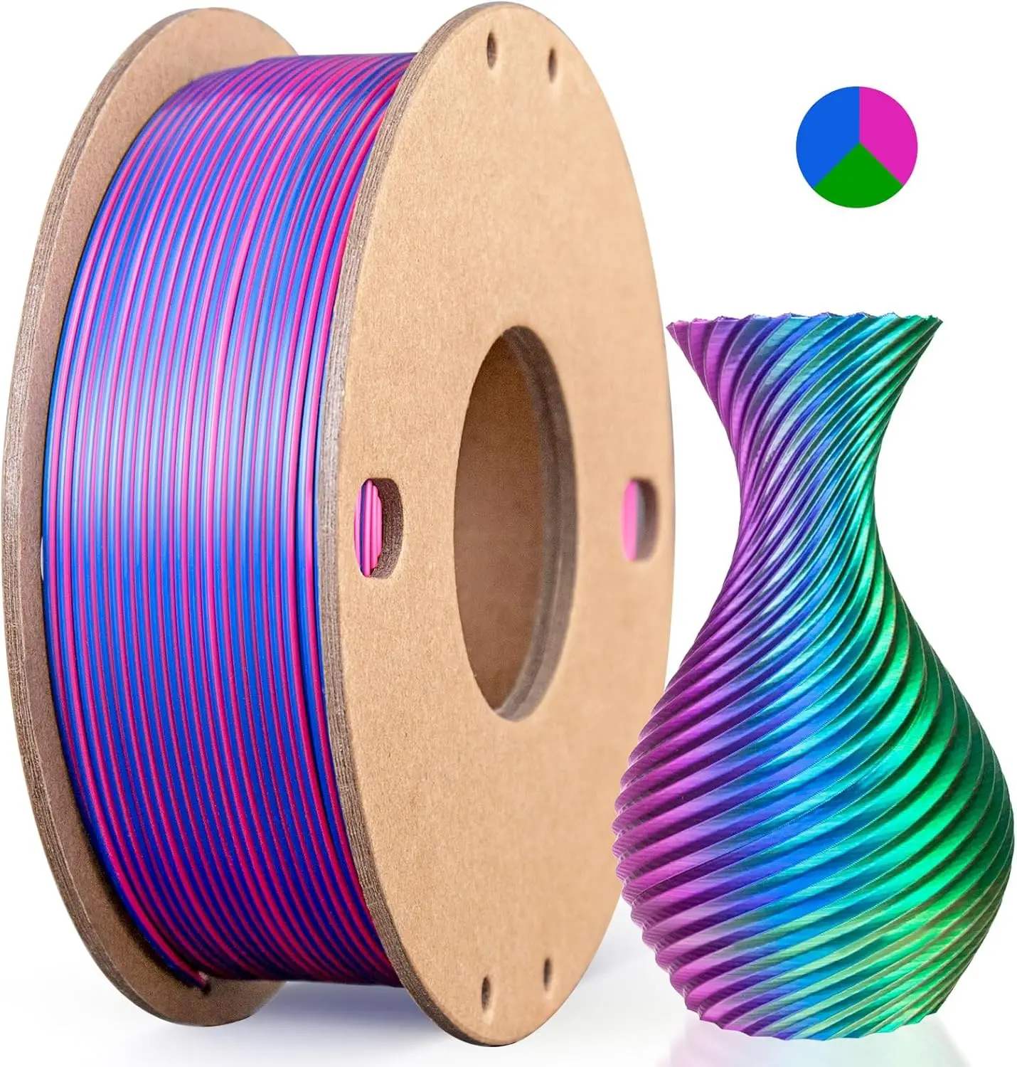 Filamento PLA Seta 3 Colori per Stampante 3D, 250g, 1.75mm, 3-in-1, PLA Seta, Compatibile con la Maggior parte delle Stampanti FDM