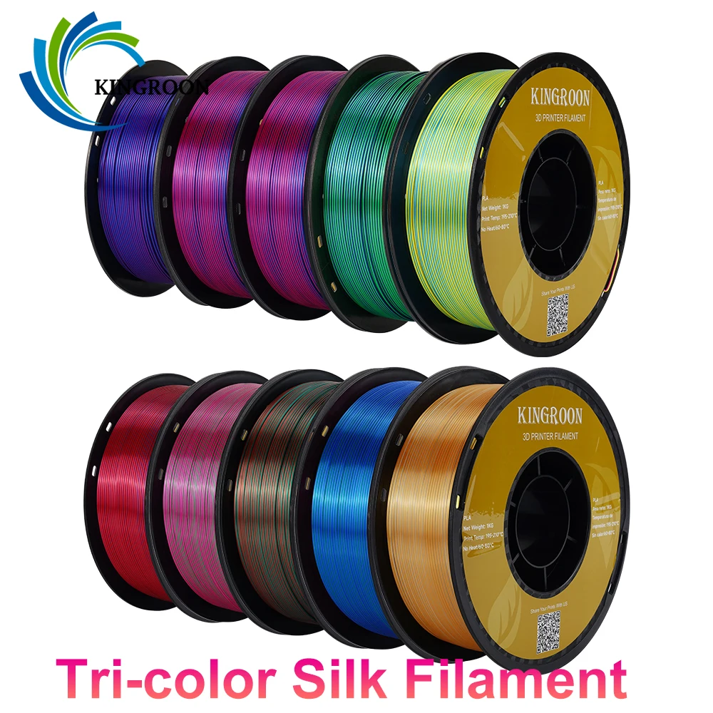 Filamento per stampante 3D PLA di seta tricolore da 10KG/22 libbre 3 colori per la stampa 3D di materiali plastici 1.75mm per stampante FDM colore speciale