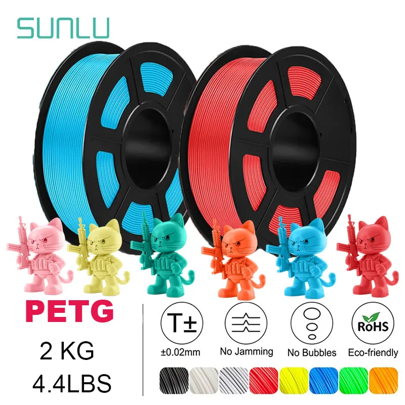 SUNLU 2 rotoli PETG/PETG filamento trasparente 1.75 ± 0.02mm bobina da 1kg (2,2 libbre) filamento avvolto ordinatamente ad alta tenacità adatto alla maggior parte delle stampanti FDM
