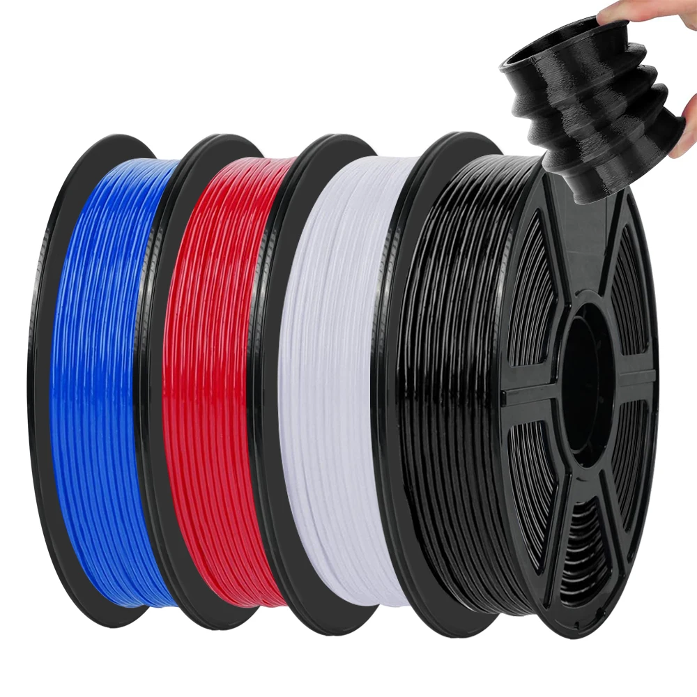 Filamento Flessibile TPU 200G 1.75mm per Stampante 3D, 95A TPU Trasparente Morbido, Cambio Colore Arcobaleno, Nero Bianco Blu, Alta Velocità