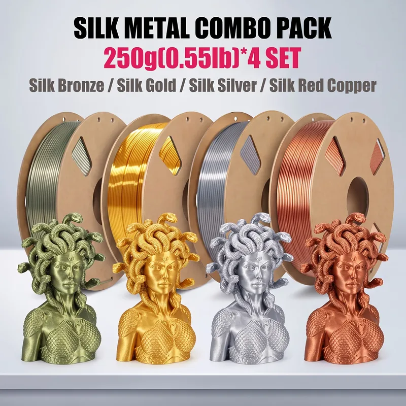 Filamento per Stampante 3D in PLA Seta da 1,75mm, Seta Bronzo/Oro/Argento/Rame, 200/250/500/1000g