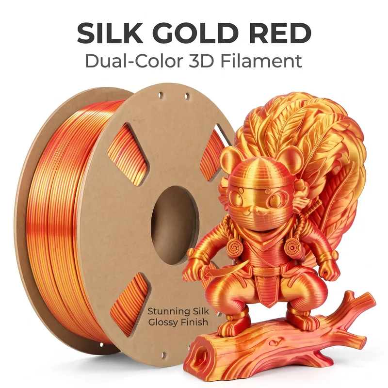 Filamento per stampante 3D Silk PLA 250g 1,75mm Oro-Rosso e Oro-Nero Bicolore Metallizzato Lucido Materiale per stampa 3D per stampante 3D FDM