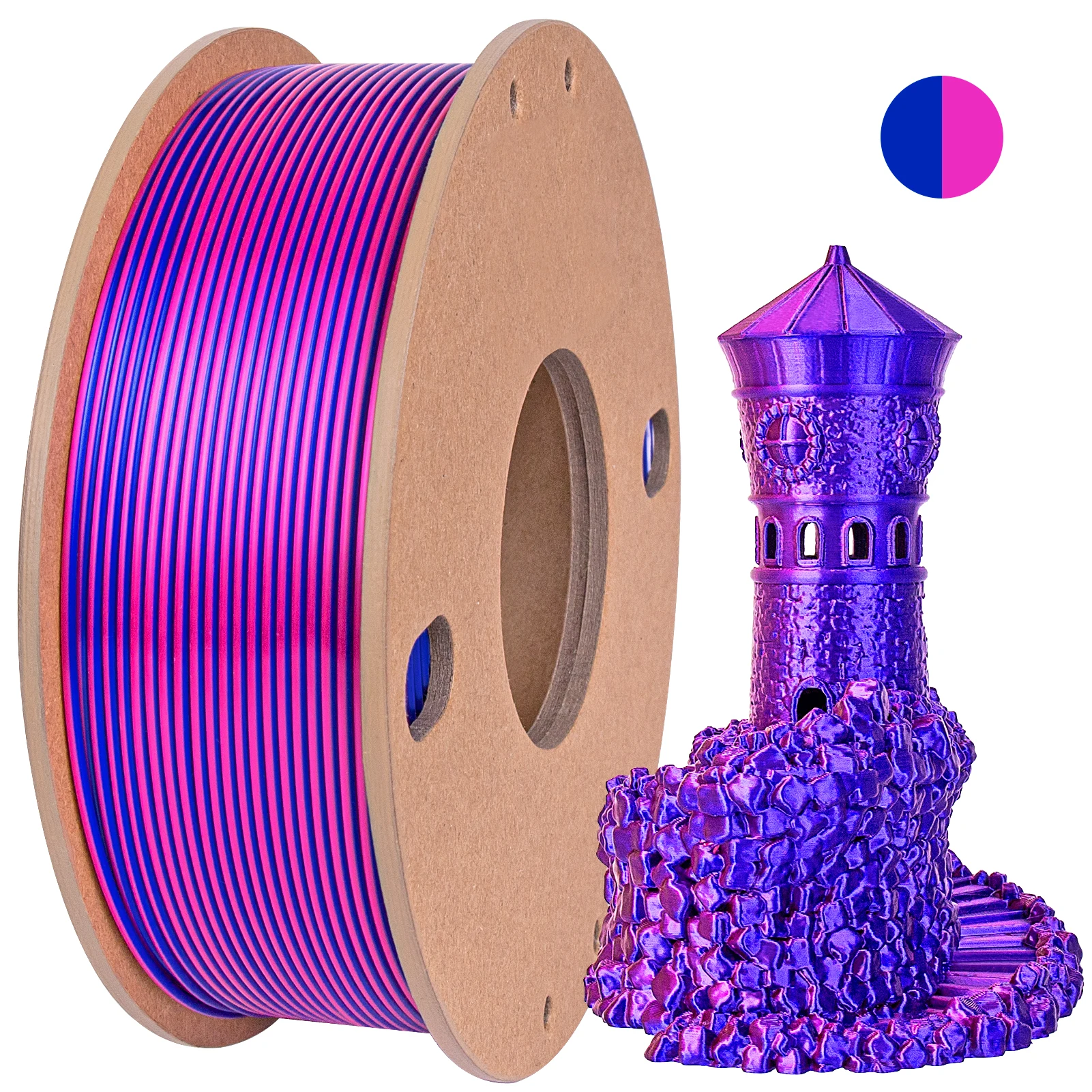 Filamento PLA Seta 250g Rosso Rosa Blu Scuro per Stampante 3D 1.75mm - Compatibile con la Maggior Parte delle Stampanti FDM