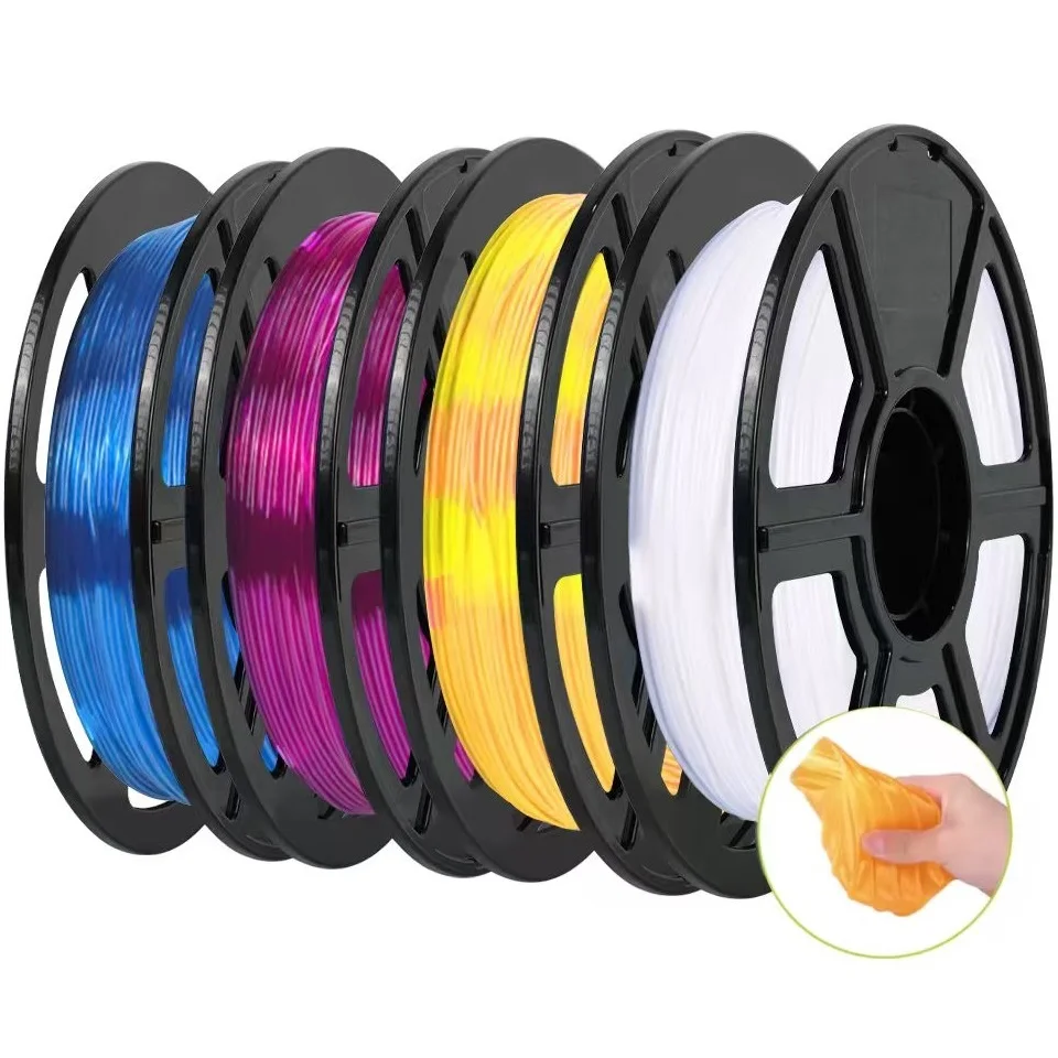 Filamento per stampante 3D TPU flessibile 1,75 mm 1 kg 250 g Filamento arcobaleno Cambia colore Filamento TPU Materiali 3D trasparenti Blu Verde