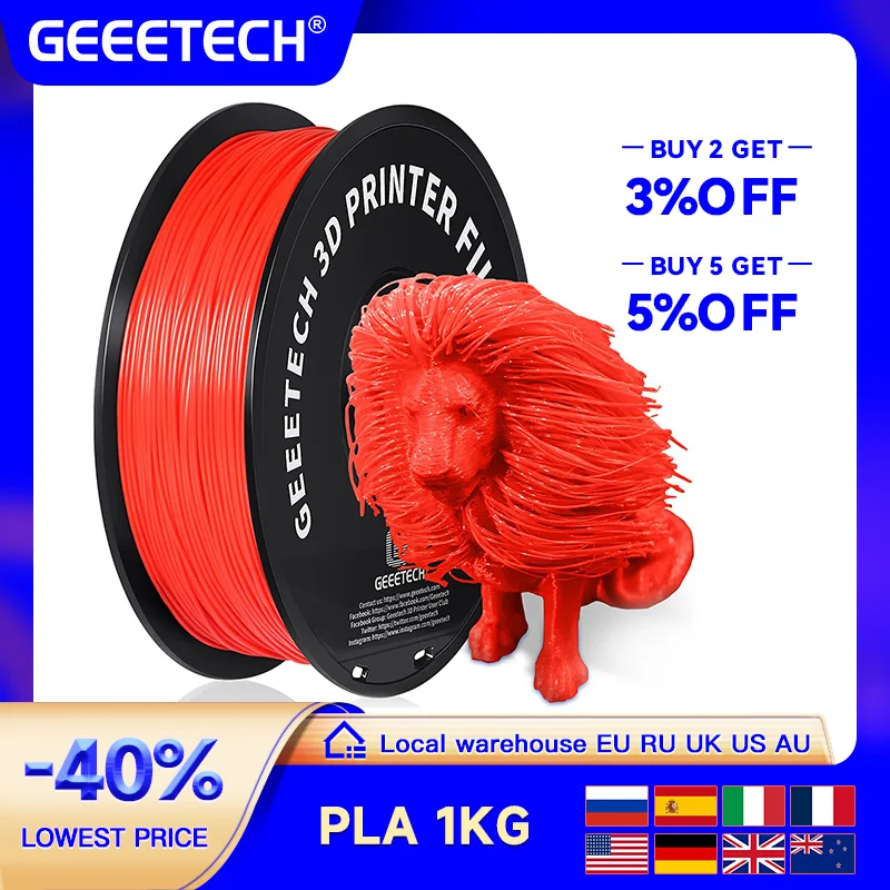 Filamento per stampante 3D Geeetech PLA puro PETG Plastica 1,75 mm, 1 kg (2,2 libbre), senza grovigli, materiali per stampa 3D, confezione sottovuoto