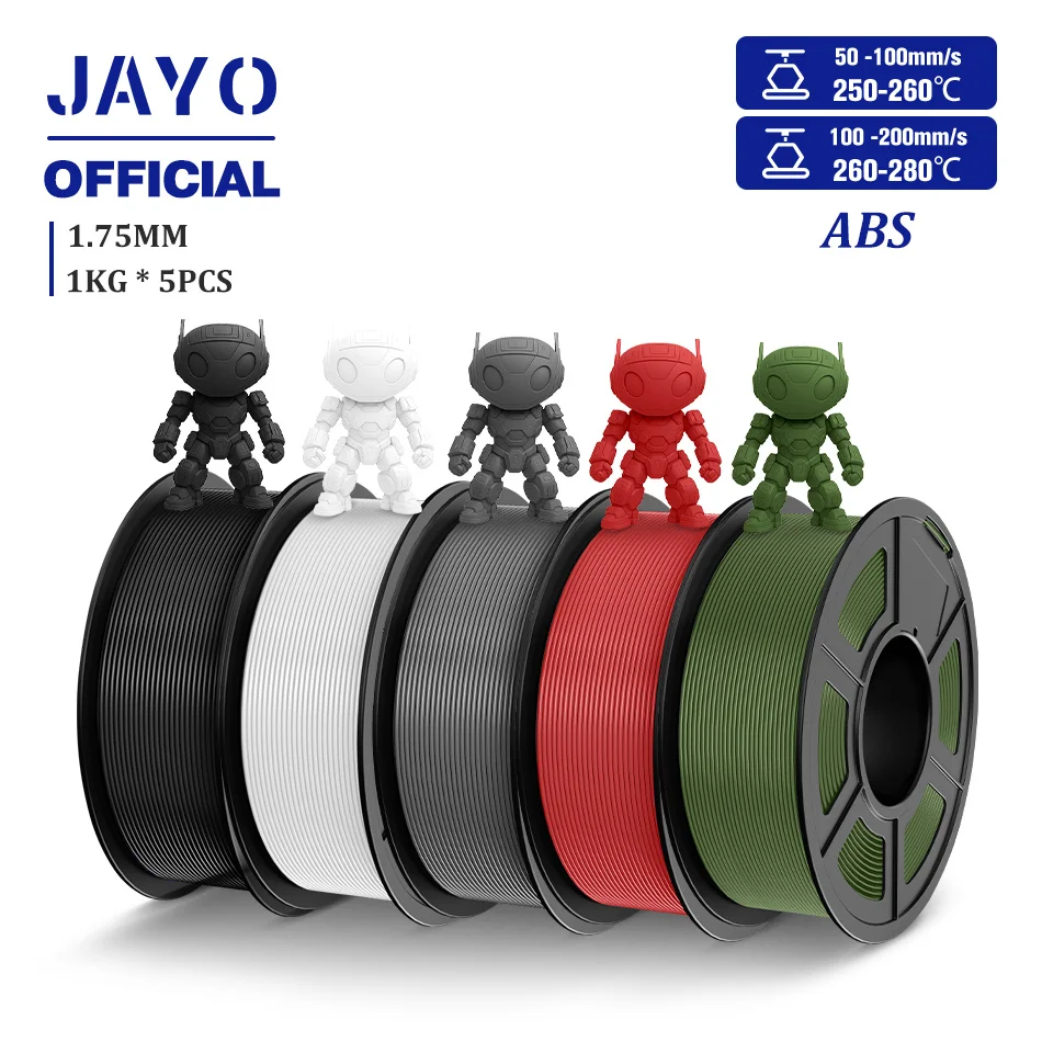 JAYO Filamento ABS 5 Rotoli Filamento ABS 3D 1.75mm 1KG Filamento stampante 3D per Stampanti 3D FDM e Penna 3D Altamente Resistente Durevole
