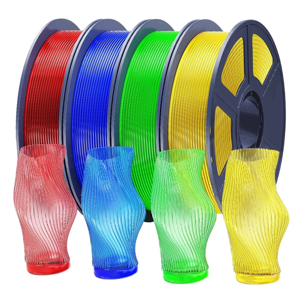 Filamento Traslucido PETG 1.75mm 1kg/500g/250g/200g per Stampa 3D, Alta Resistenza, Trasparente, Blu, Verde, Rosso, Arancione