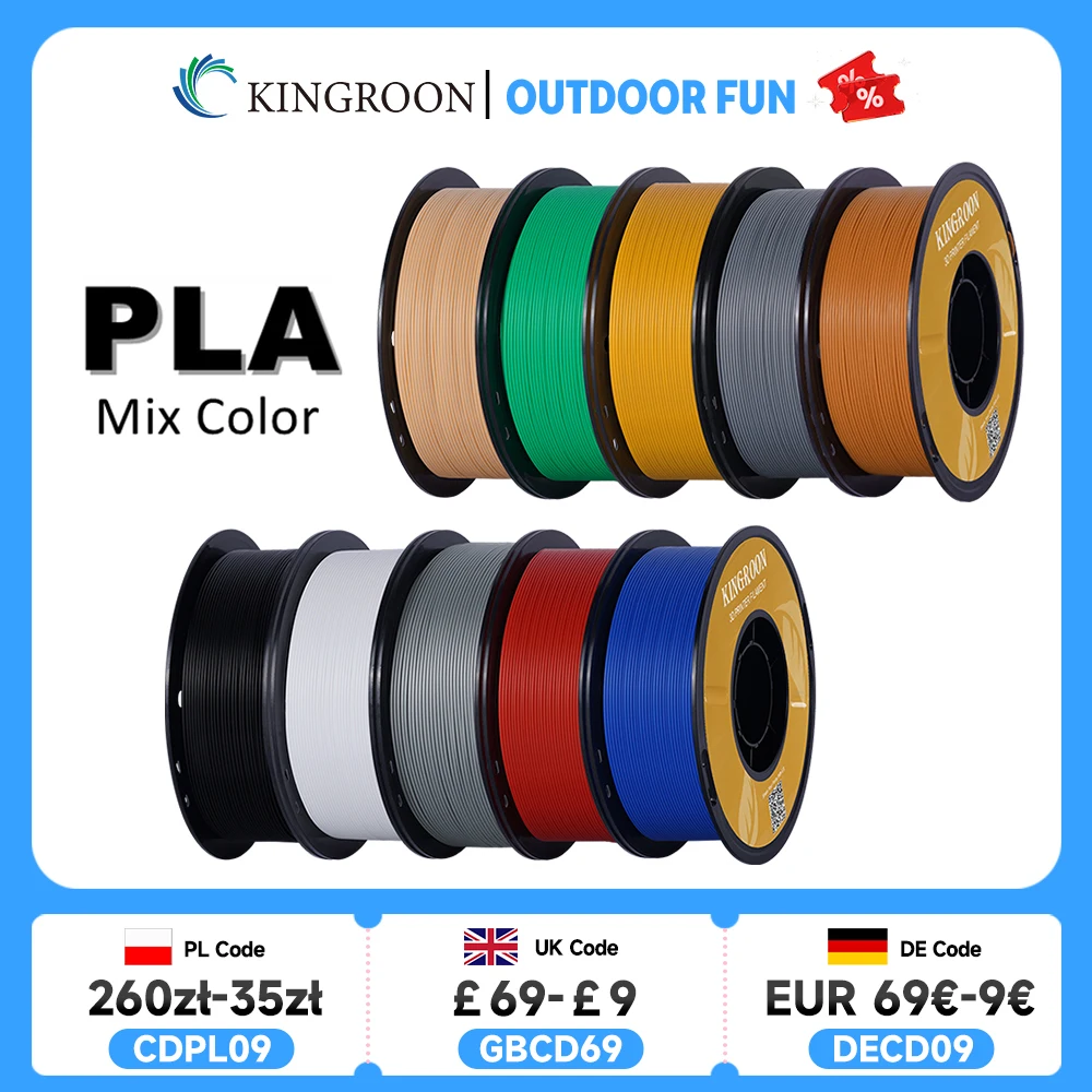 KINGROON PLA Filamento 1.75mm 5/10KG pla Plastica per stampante 3D, Standard 1 kg/rotolo Filamenti per stampa 3D Colore misto Spedizione locale