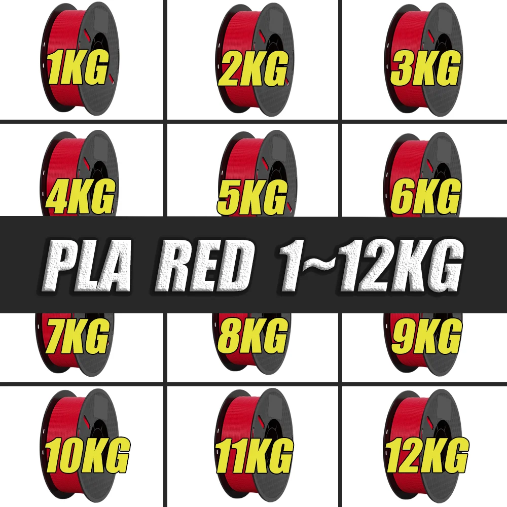Filamento PLA rosso da 1-12KG precisione dimensionale da 1.75MM +/-0.03mm 1KG/bobina (2,2 libbre) nessuna bolla di alta qualità per stampante 3D FDM