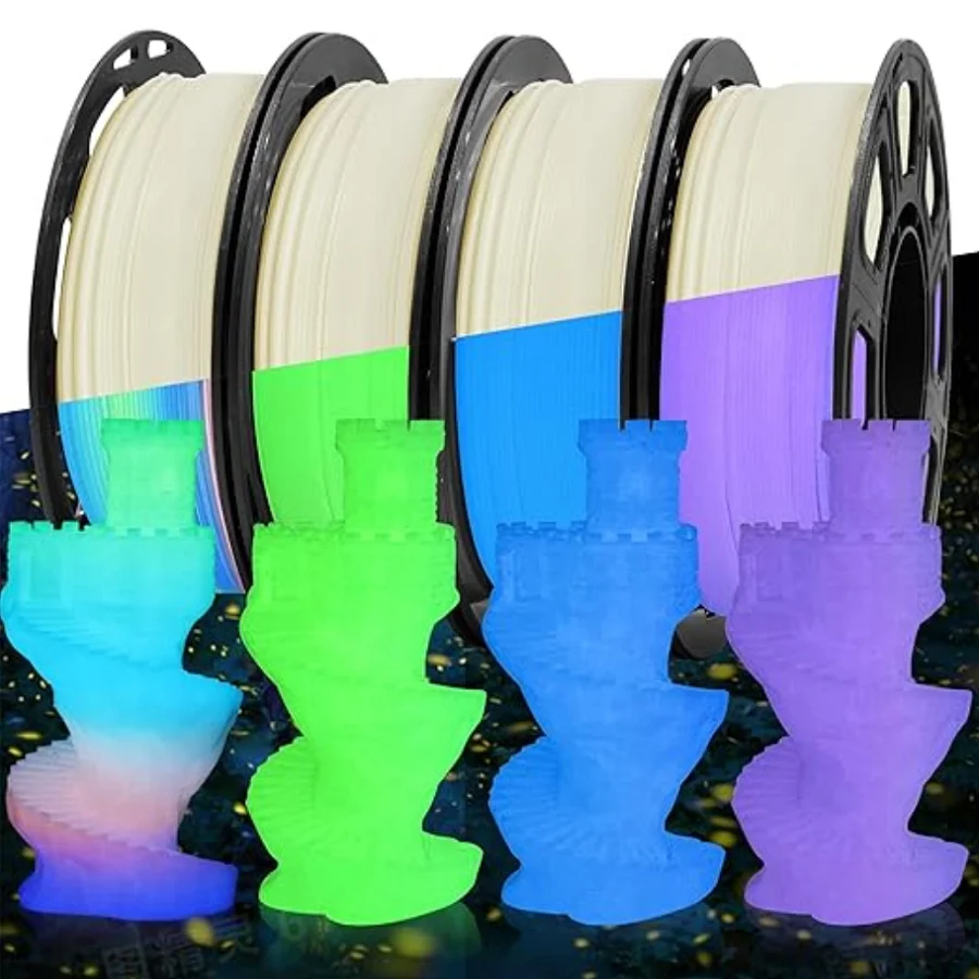 Filamento per stampante 3D Glow In The Dark PLA 1,75 mm 250 g 1 kg PLA Filamento arcobaleno Cambia colore Materiale di stampa 3D Blu Verde Rosso