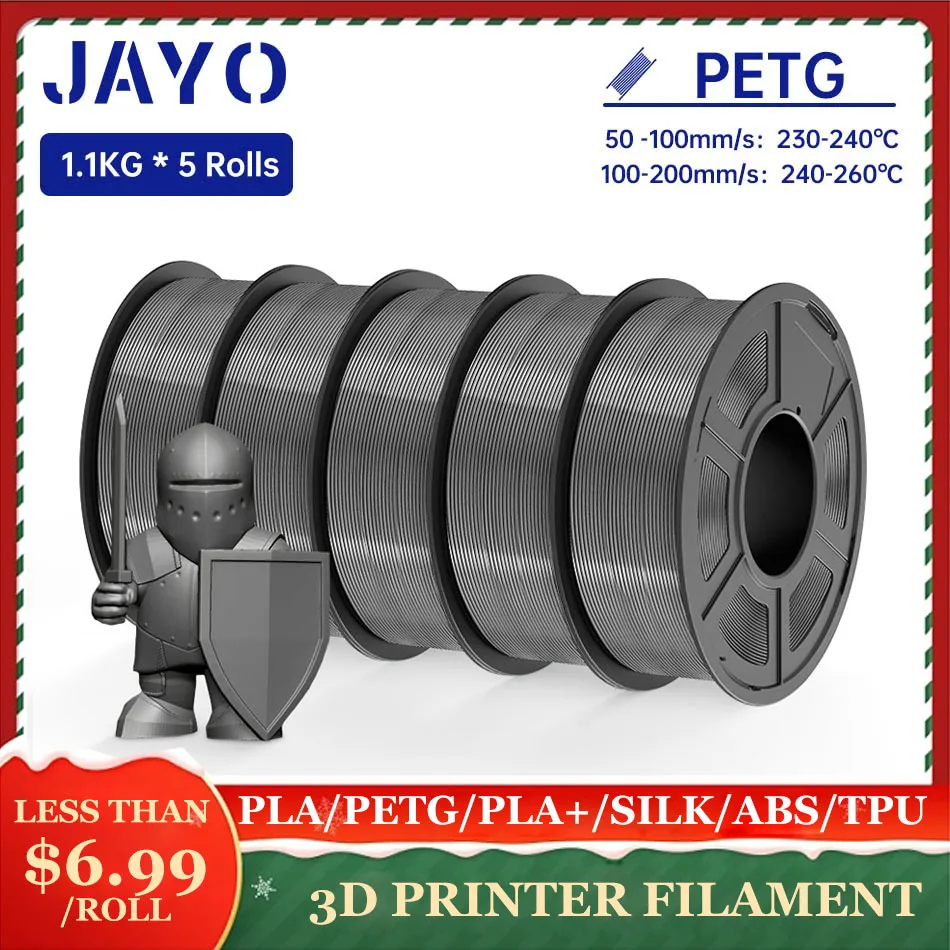 JAYO PLA Meta/ABS/PETG/SETA/PLA Filamento 1.75MM 5 Rotoli Stampante 3D 100% Senza Bolla per FDM Materiale Regalo FAI DA TE Spedizione Veloce