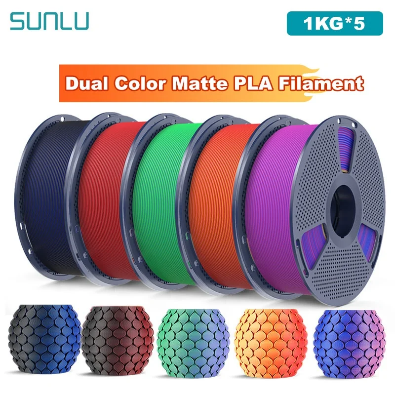 SUNLU Filamento PLA opaco bicolore da 5 kg Bobina da 1,75 mm da 1 kg (2,2 libbre) Filamento PLA opaco per stampante 3D adatto alla maggior parte delle stampanti FDM