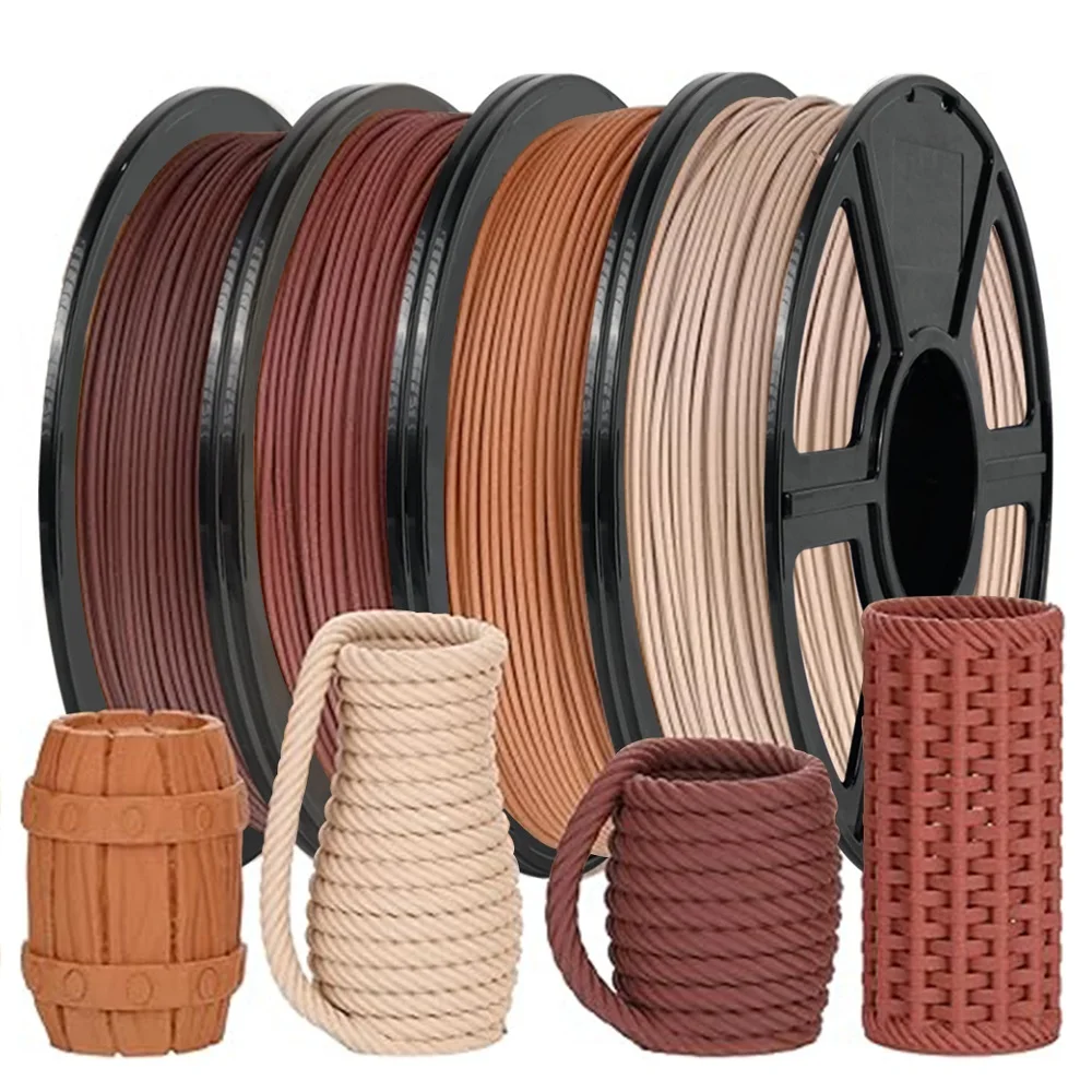Filamento di legno PLA 1.75mm 1kg/500g/250g/200g Filamento per stampante 3D Polvere di legno PLA Noce chiara Rovere Ciliegia Colore nero Ad alta velocità