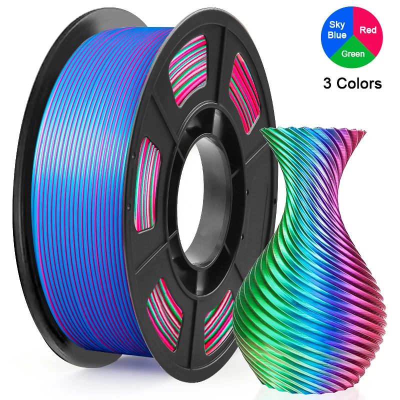 Filamento Multicolore per Stampante 3D, Filamento PLA Seta Lucido Bicolore/Tricolore 1.75mm, 250g (0.55 libbre) Compatibile con la Maggior Parte delle Stampanti 3D FDM