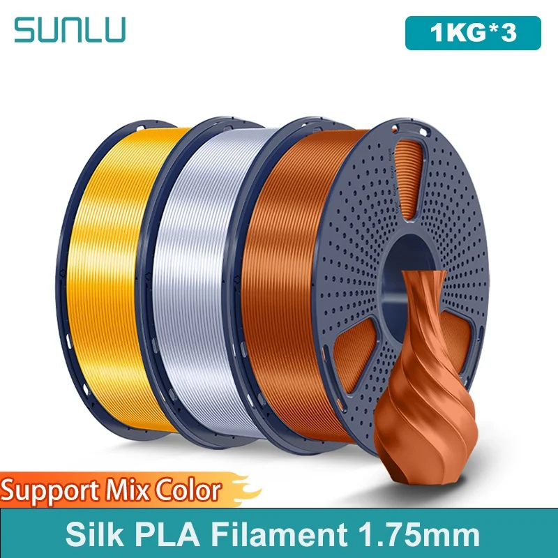 SUNLU 3KG Stampante 3D Filamento PLA di seta lucida 1.75mm 1000g Stampante 3D Filamento 3D ordinato per stampante 3D e penna 3D