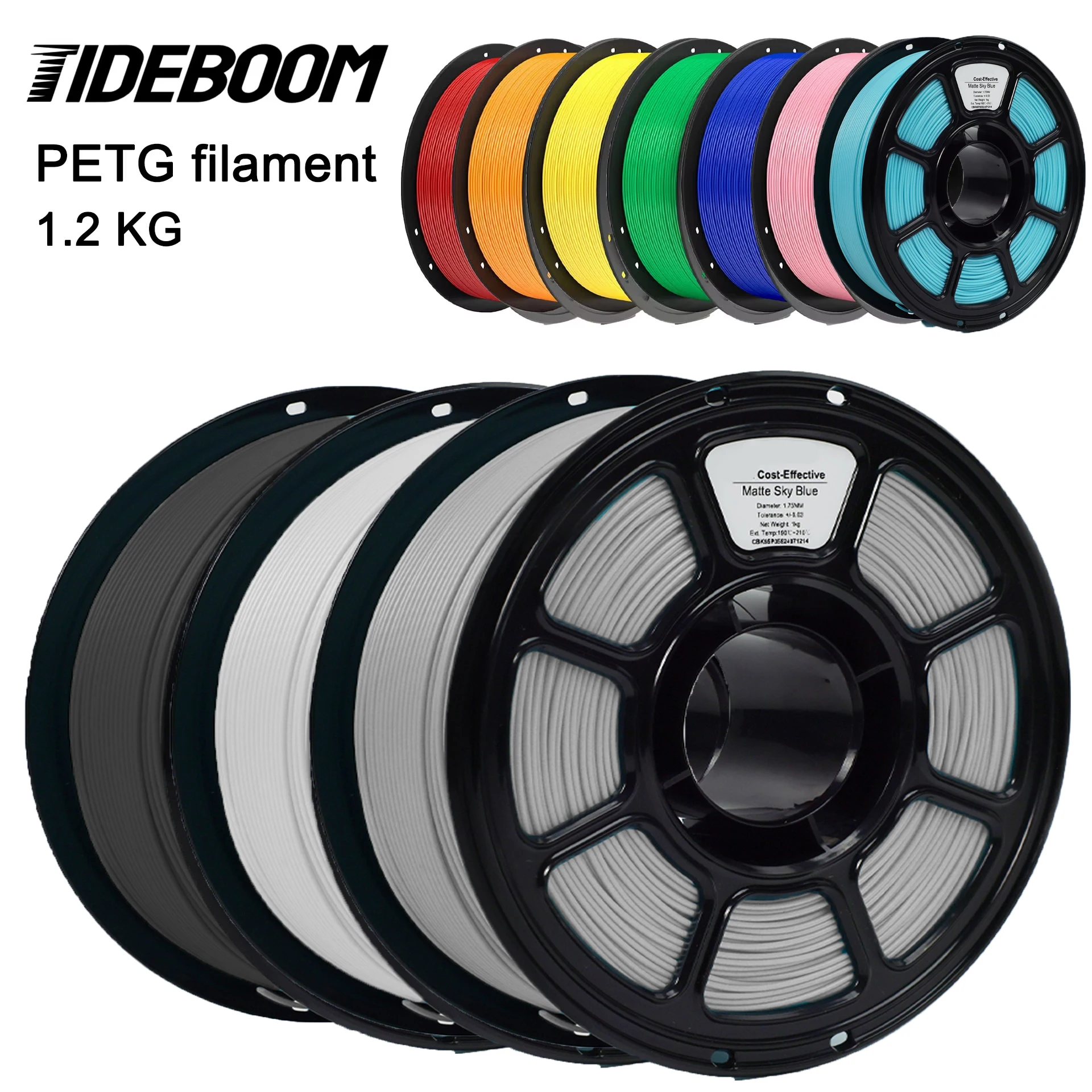 Tideboom Filamento PETG Materiali per stampa 3D Stampante 3D Filamento Petg 1KG Ecologico Buona tenacità Colore misto Petg golare