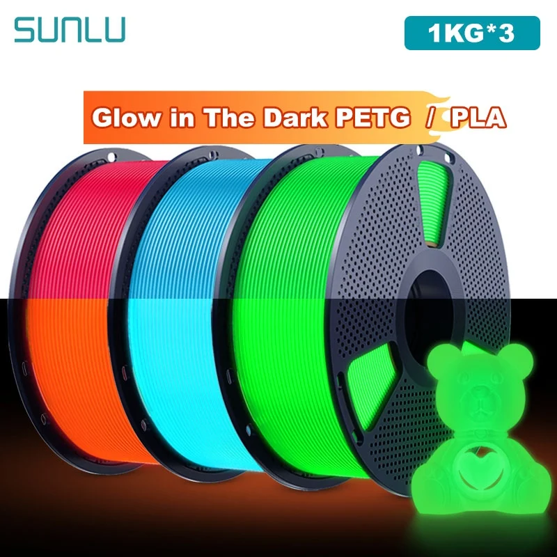 SUNLU 3KG Filamento PETG/PLA che si illumina al buio Filamento luminoso ordinato avvolto 1,75 mm +/- 0,02 mm 1 kg Filamento adatto alla maggior parte delle impronte 3D FDM