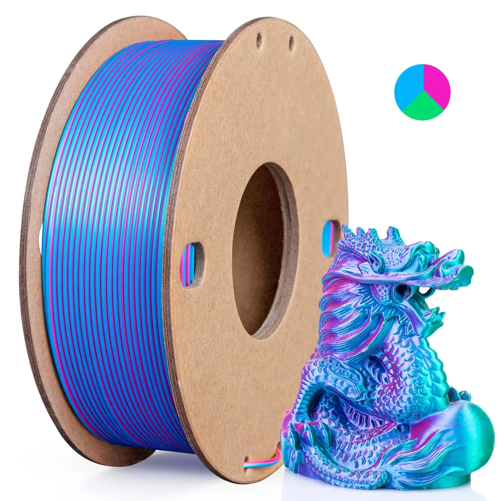 Filamento per stampante 3D PLA di seta 1.75mm filamento PLA di seta a triplo colore filamento di stampa 3D 250g 3 In1 colore rosa rosso cielo blu verde