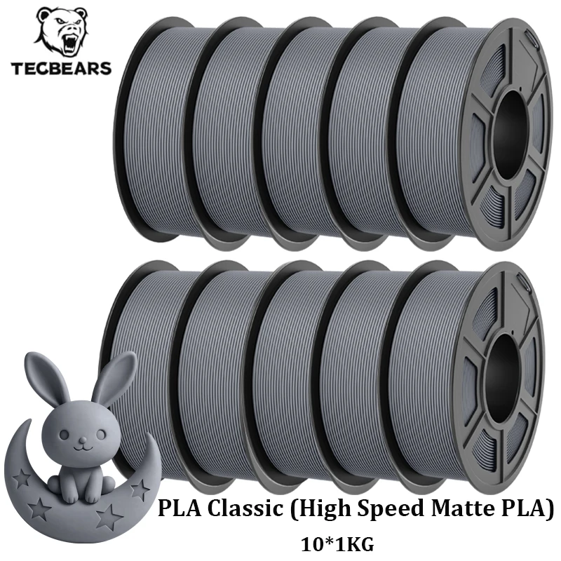 TECBEARS 10 Rotoli di Filamento PLA Opaco ad Alta Velocità 1.75mm, Basso Deformazione, Avvolgimento Ordinato, Alta Resistenza, Compatibile con Tutte le Stampanti 3D FDM