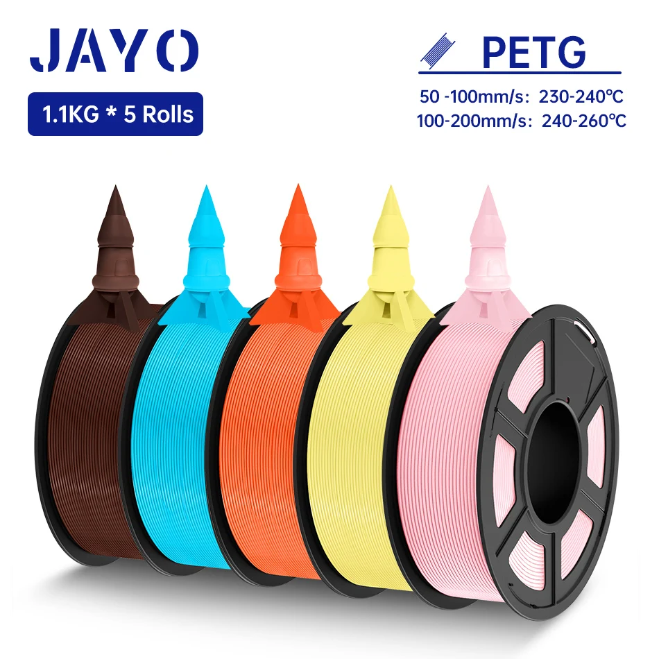 JAYO 5 Rotoli di Filamento PETG 1.75MM 1.1KG/Rotolo Filamento per Stampante 3D PETG Ad Alta Tenacità per Materiale di Stampa 3D FDM