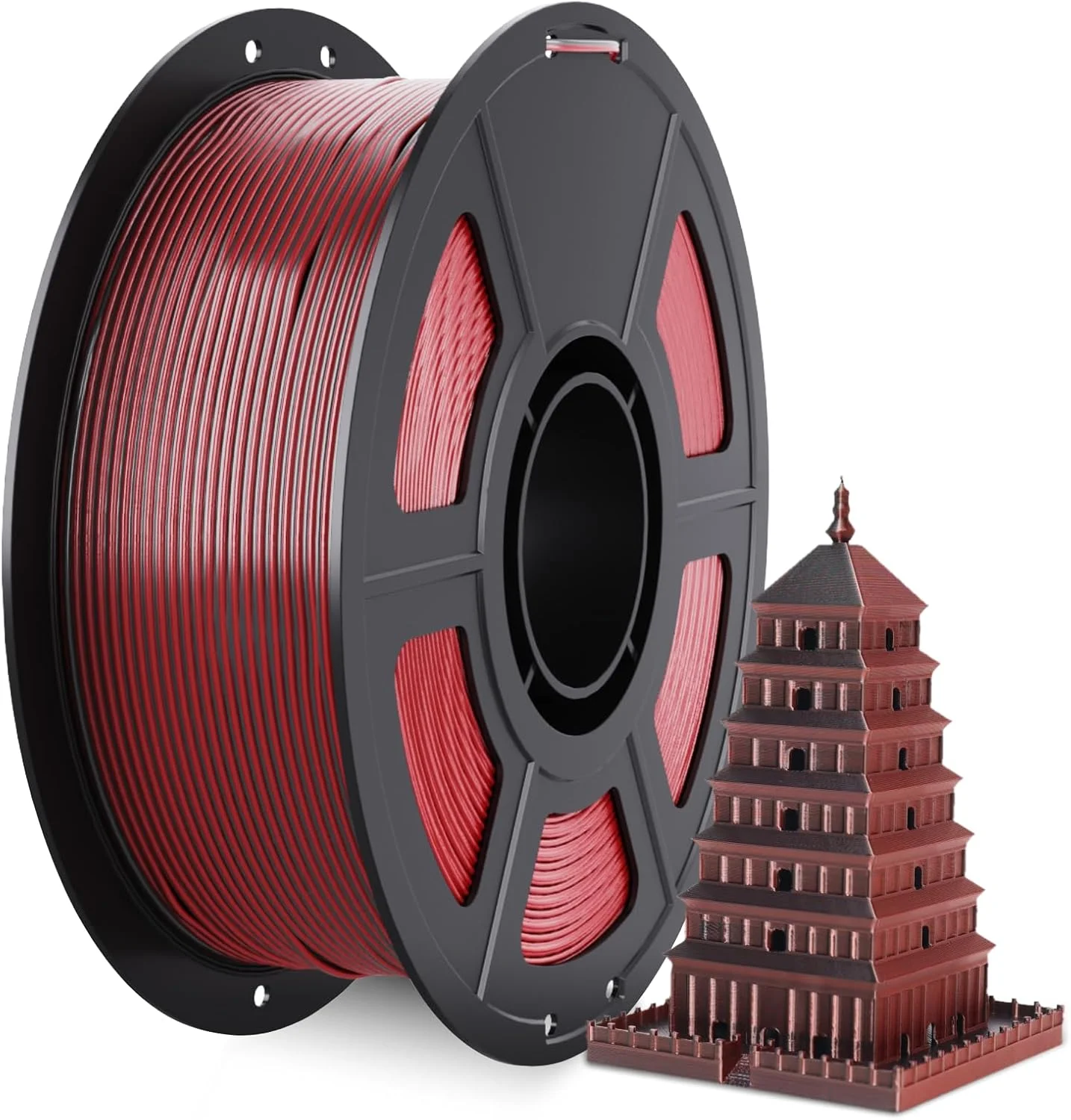 Filamento PLA Seta 1.75mm, Filamento per Stampante 3D a Doppio Colore Coestrusione, Filamento PLA Seta Rosso-Nero con Cambio Colore