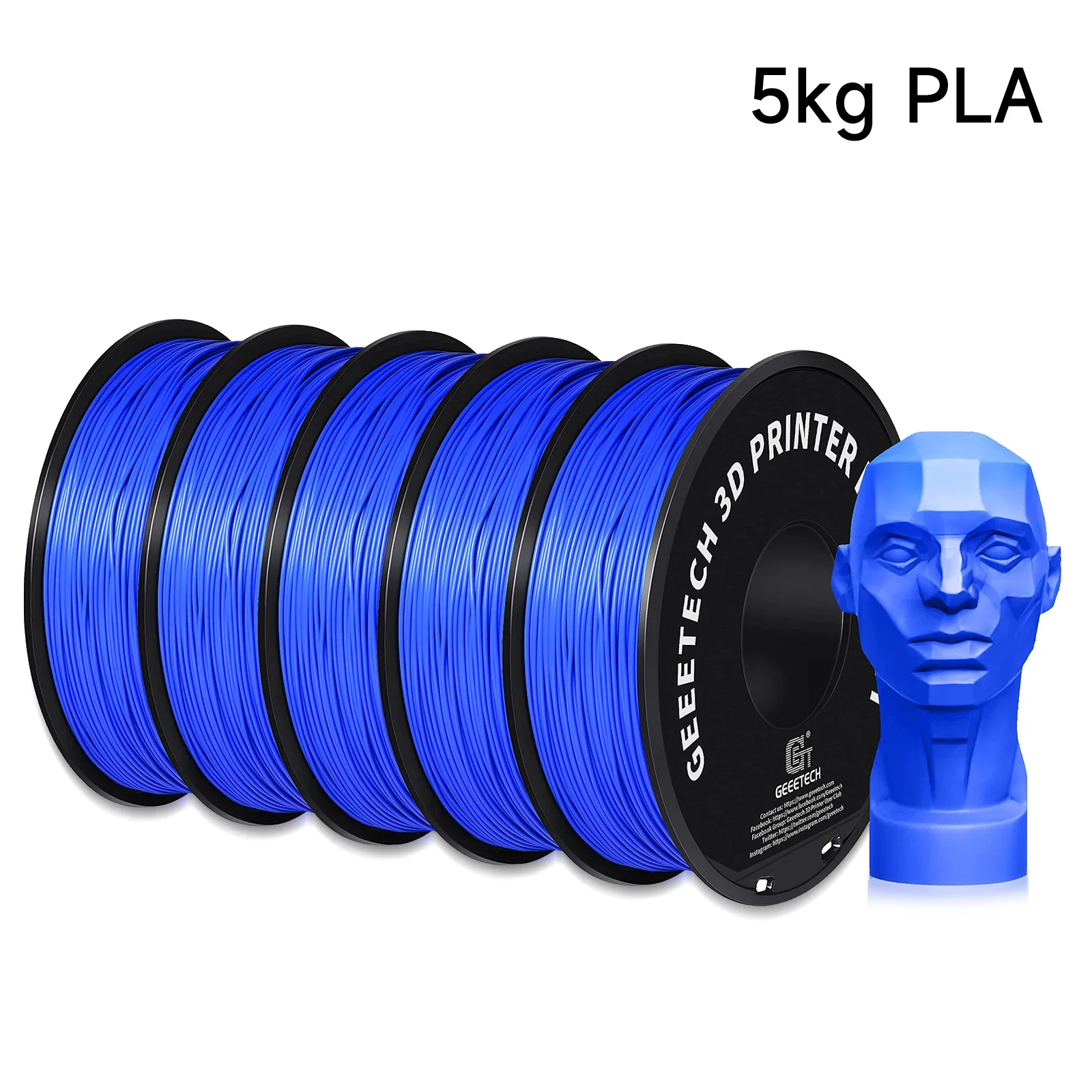 Geeetech Filamento PLA standard da 5 kg 1,75 mm Materiale plastico per stampante 3D, precisione 0,03 mm, colore multiplo, adatto alla maggior parte delle stampanti FDM