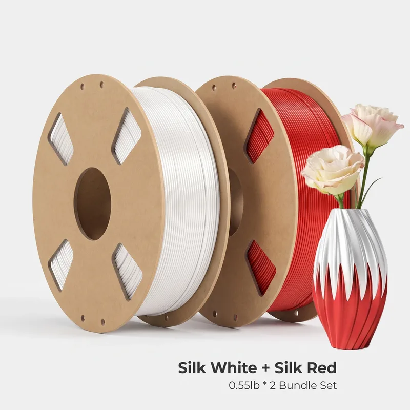 Filamento PLA Bianco Rosso Set 250g 2 Rotoli 1.75mm Lucentezza Metallica Setosa Materiali di Consumo per Stampante 3D per Stampa FDM