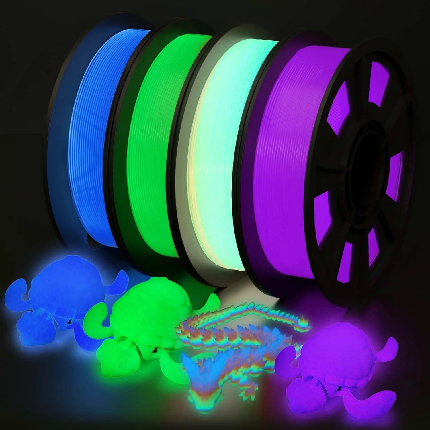 Filamento che si illumina al buio Multicolor, verde, blu, viola e arcobaleno, filamento PLA 1,75 mm, pacchetto di filamenti per stampante 3D,