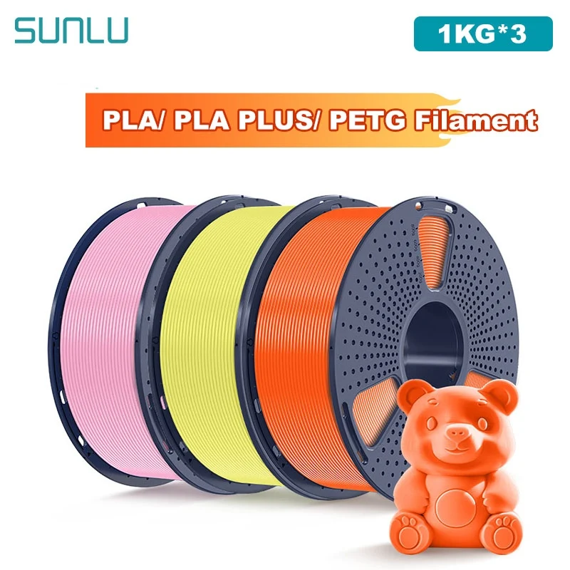 SUNLU 3KG Filamento 3D PLA/PLA PLUS/PETG Filamnet 1.75mm 5 Rotoli 1KG Filamento stampante 3D ordinato avvolto per stampante 3D