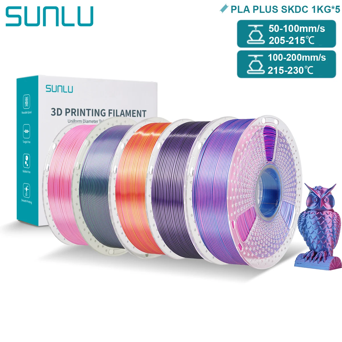 SUNLU PLA PLUS Filamento per stampante 3D in seta 1,75 mm Doppio/Triplo tono Texture di seta lucida Colori sfumati per la maggior parte delle stampanti 3D FDM