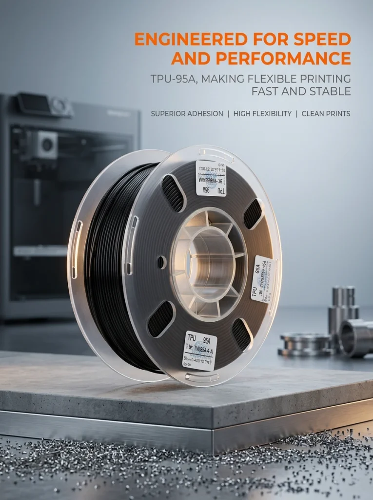 Filamento TPU 95A 1.75mm 1kg Flessibile per Bambu Lab, Alta Elasticità e Precisione, Basso Effetto Ooze, Facile da Stampare bambu lab tpu 95a