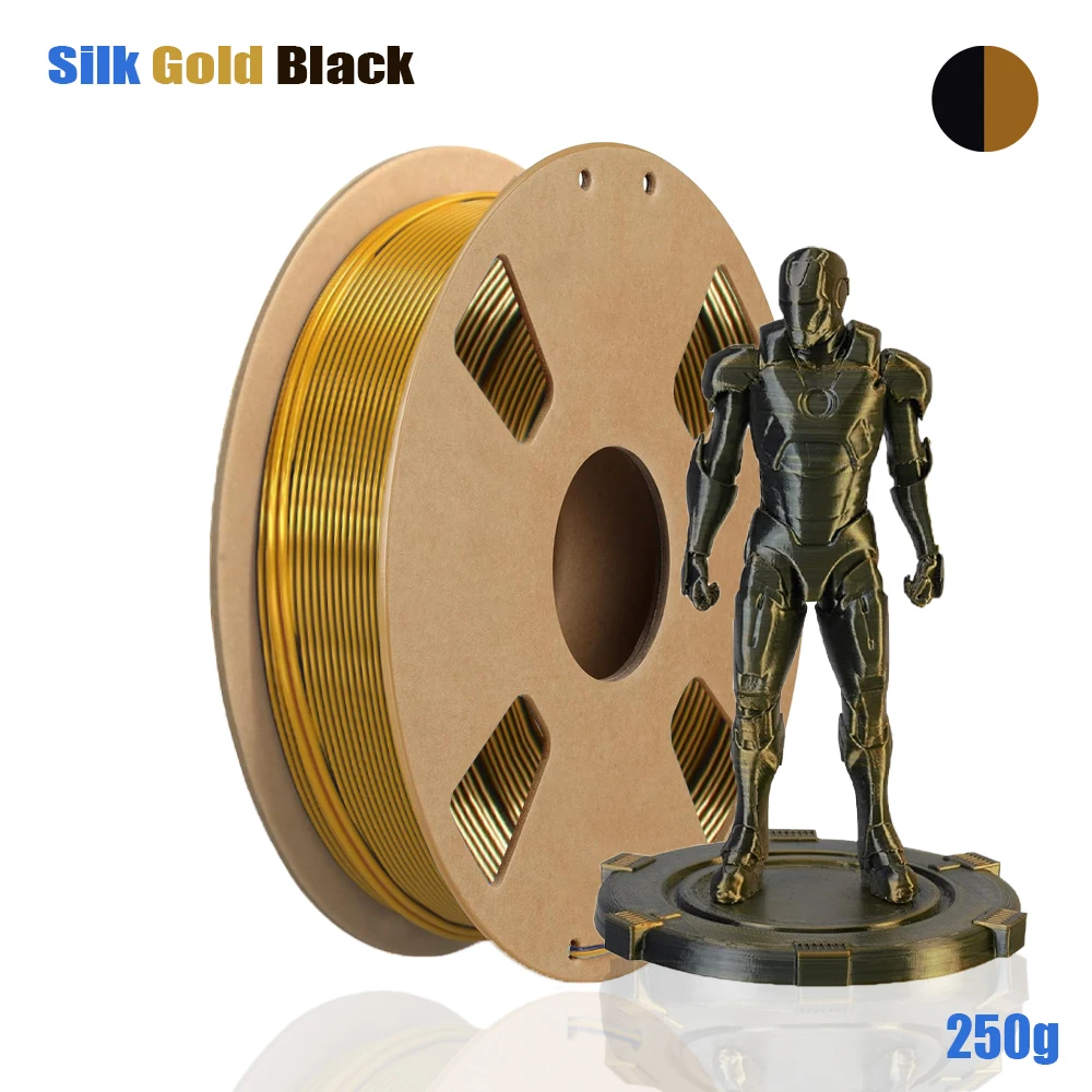 Filamento PLA Seta 1.75mm, Nero Oro Bicolore, Coestrusione 2-in-1, Precisione ±0.03mm, Bobina da 200g/250g/500g/1000g