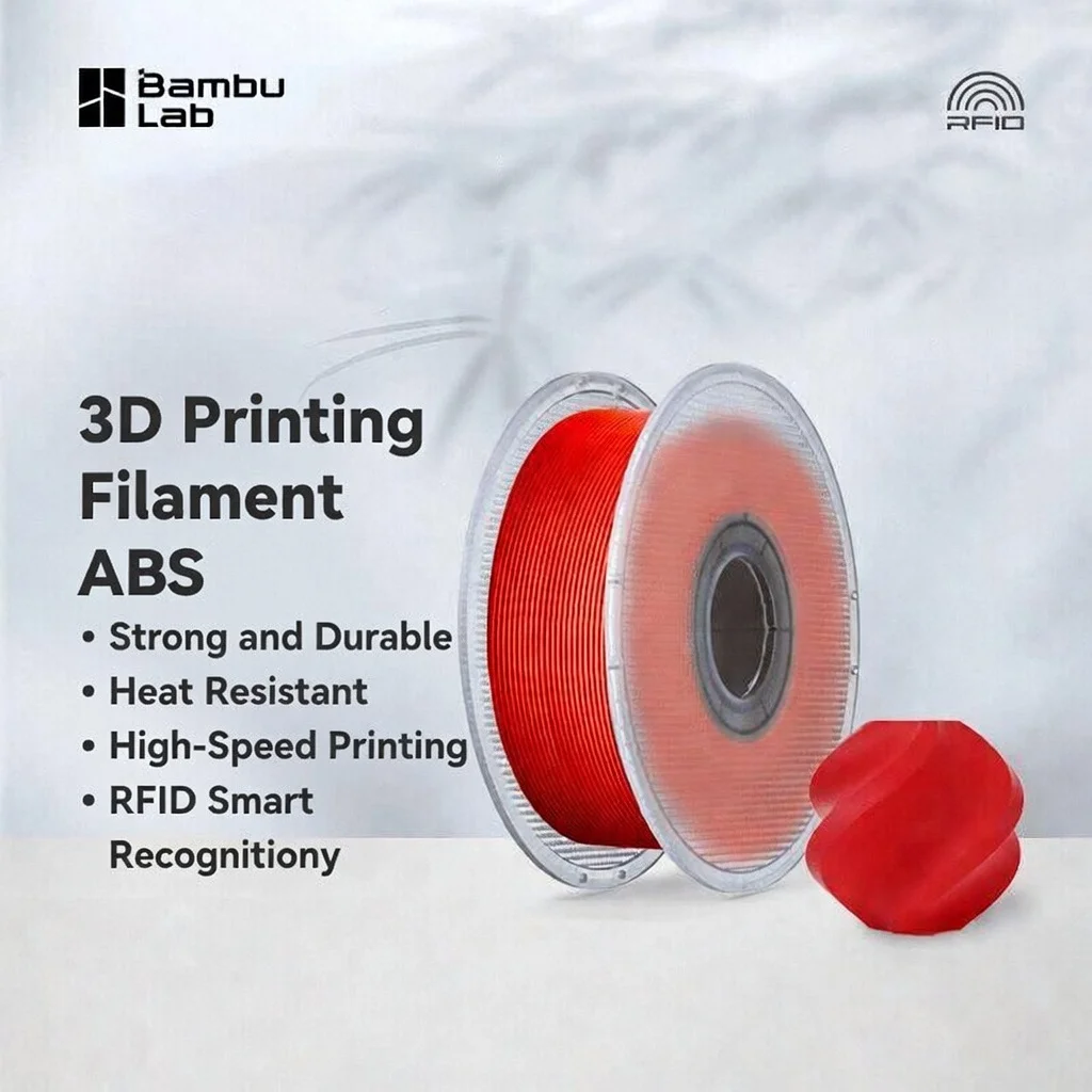 Filamento ABS Originale Bambu Lab 1kg, Ultra Inodore, Alta Resistenza, Resistente al Calore, Riconoscimento RFID Automatico, Materiale per Stampa 3D