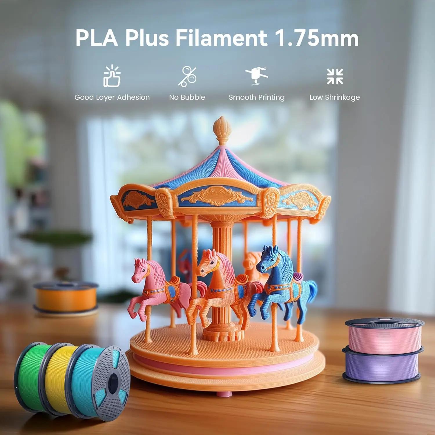 SUNLU PLA+ Filamento 1,75 mm 5 KG Alta tenacità, 0 bolle, Stampa rapida 300 mm/s, Per 195-220 ° C, precisione ±0,02 mm, 1 kg/bobina (330 m)