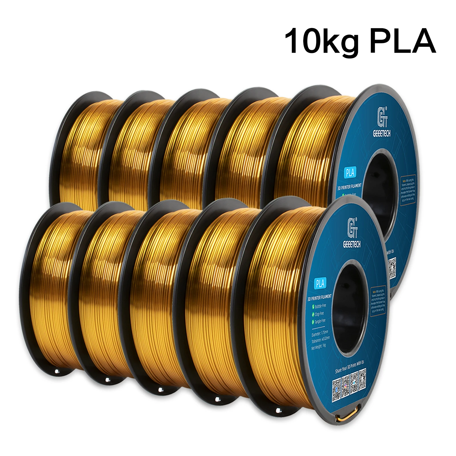 GEEETECH 10Kg 3d Silk PLA Filament 1.75mm Spool Wire per materiale stampante 3D, sicurezza, confezionamento sottovuoto