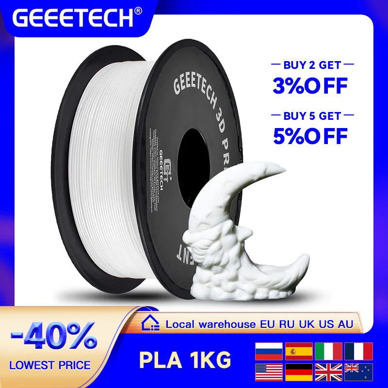 Filamento PLA standard Geeetech 1 kg 1,75 mm Materiale plastico per stampante 3D, precisione 0,03 mm, colore multiplo, adatto alla maggior parte delle stampanti FDM