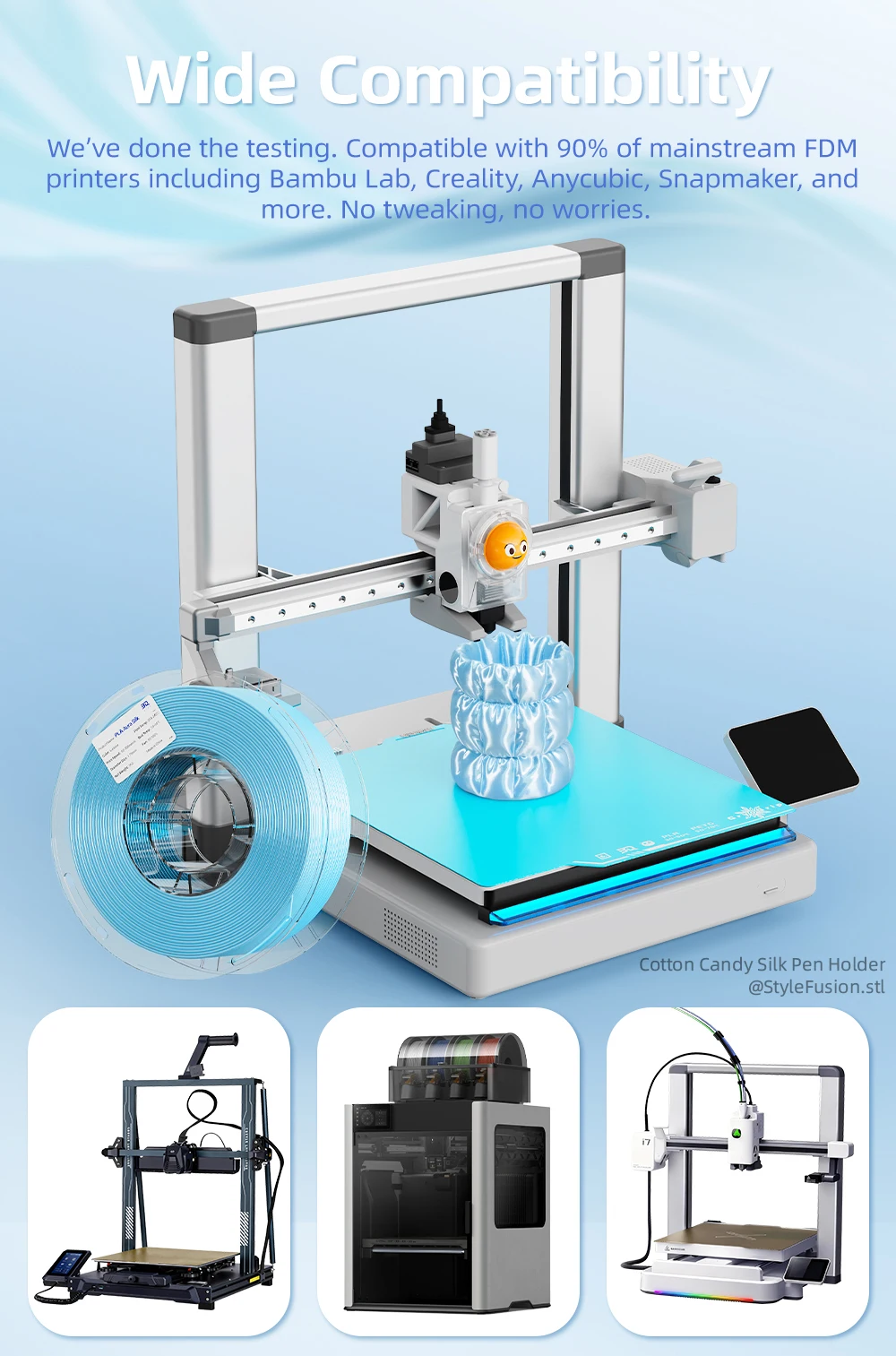 Filamento per stampa 3D BIQU PLA Aura Silk, migliorato per una stampa facilitata, compatibile con Bambu Lab