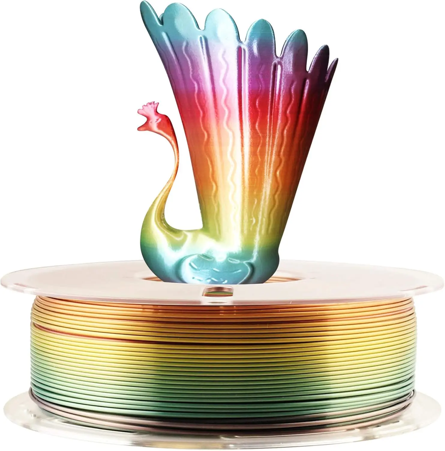 Filamento PLA Arcobaleno Lucido a Cambio Colore Rapido - Materiale per Stampa 3D 1.75mm, Bobina da 1kg, Compatibile FDM