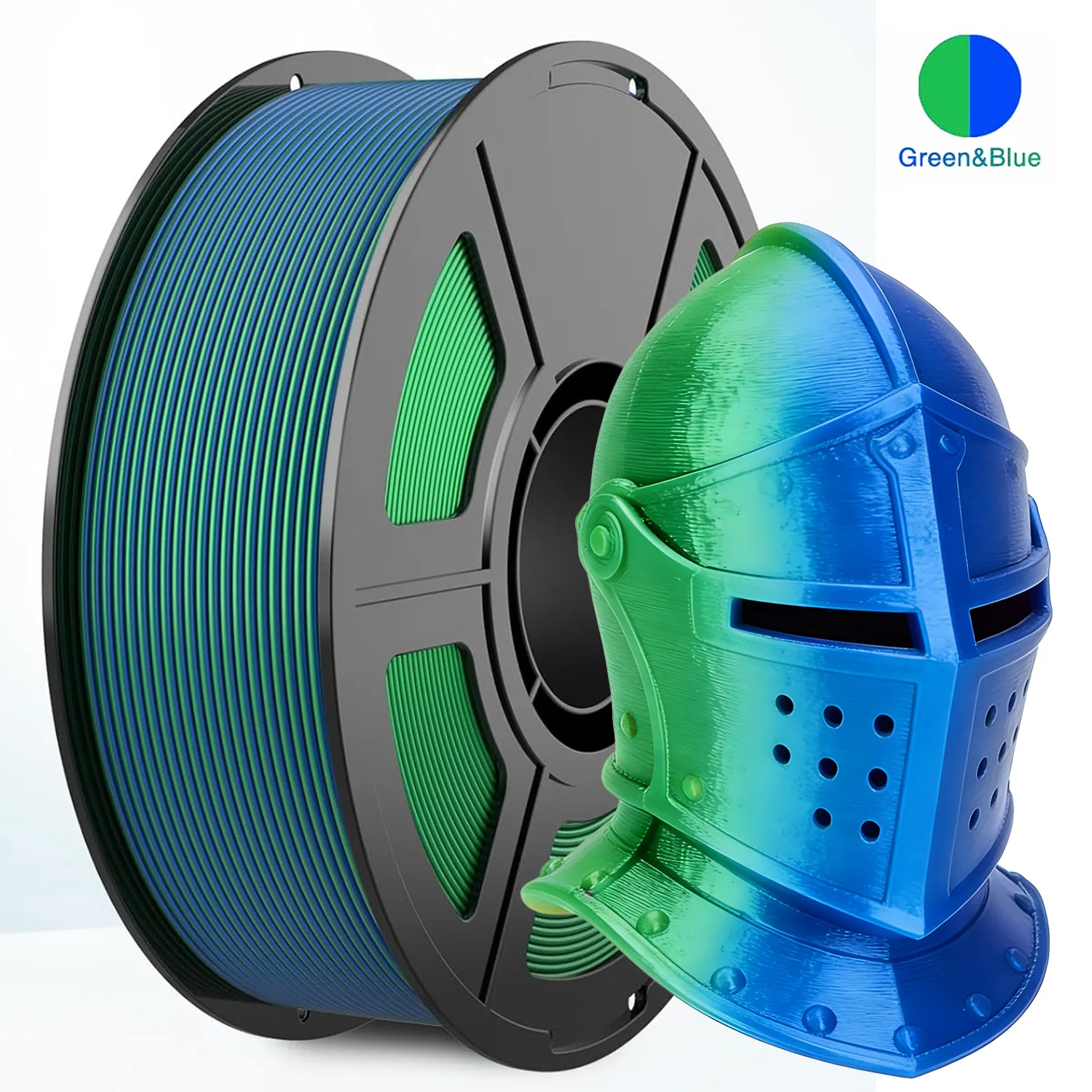 Filamento PLA Seta Bicolore 1.75mm per Stampante 3D, Filamento PLA Coestruso Blu-Verde Effetto Metallico Lucido, 250g (0.55 libbre)