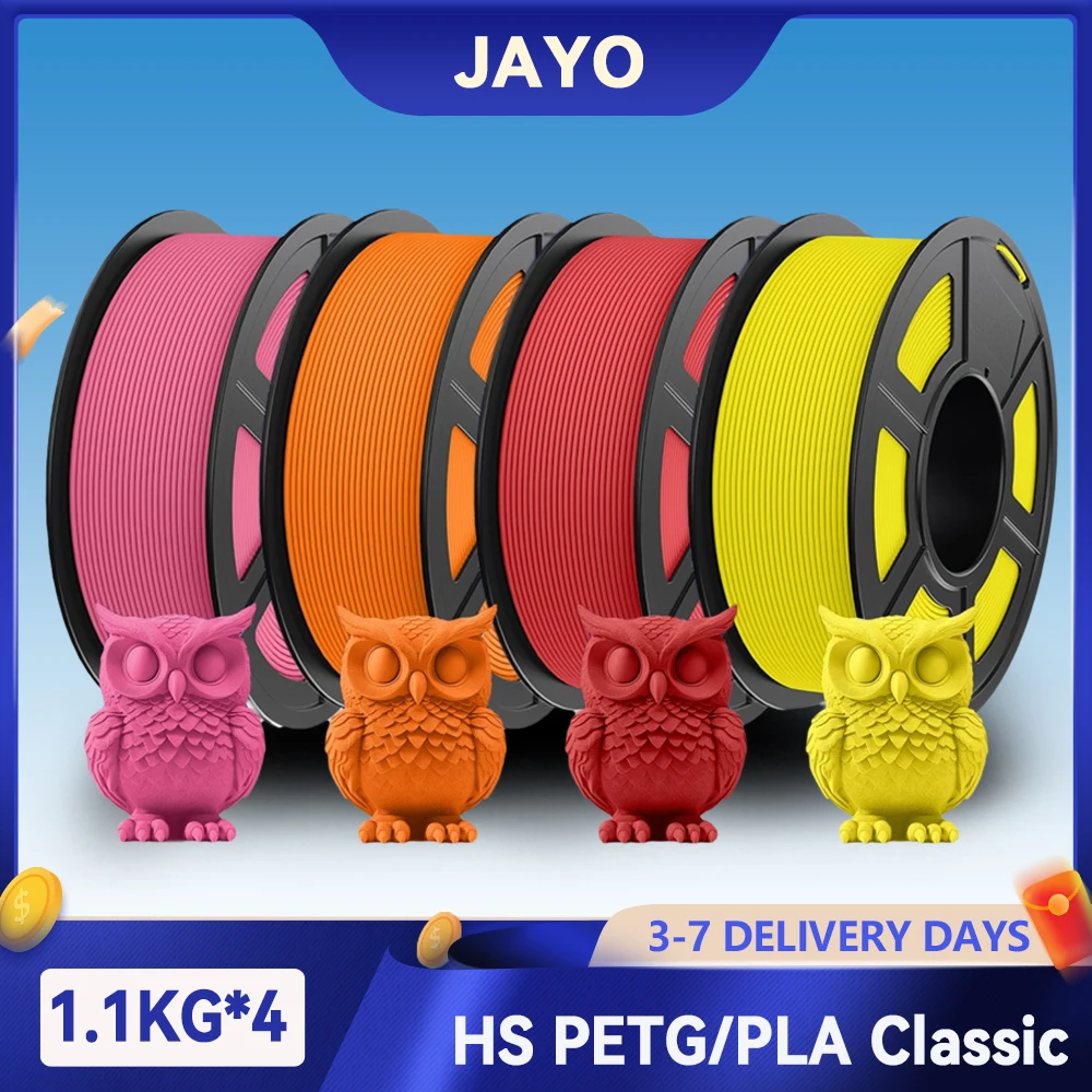 JAYO Filamento per stampante classica PETG / PLA opaca ad alta velocità 3D 1,75 mm 4 rotoli/set PETG ordinato e non tossico per stampante 3D FDM