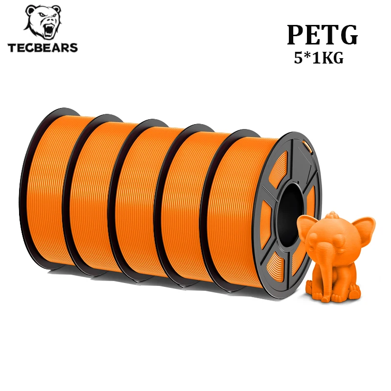 Filamento per Stampante 3D TECBEARS 5 Rotoli PETG 1.75mm ±0.02mm Avvolto Ordinatamente Colorato Alta Resistenza Compatibile con la Maggior Parte delle Stampanti 3D FDM US UK AU