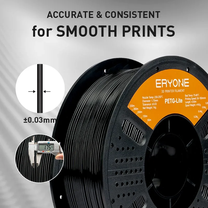 Filamento ERYONE 1KG PETG-Lite 1.75mm, Filamento PETG Leggero per Stampante 3D, Alta Resistenza e Basso Deformarsi, Bobina da 1kg