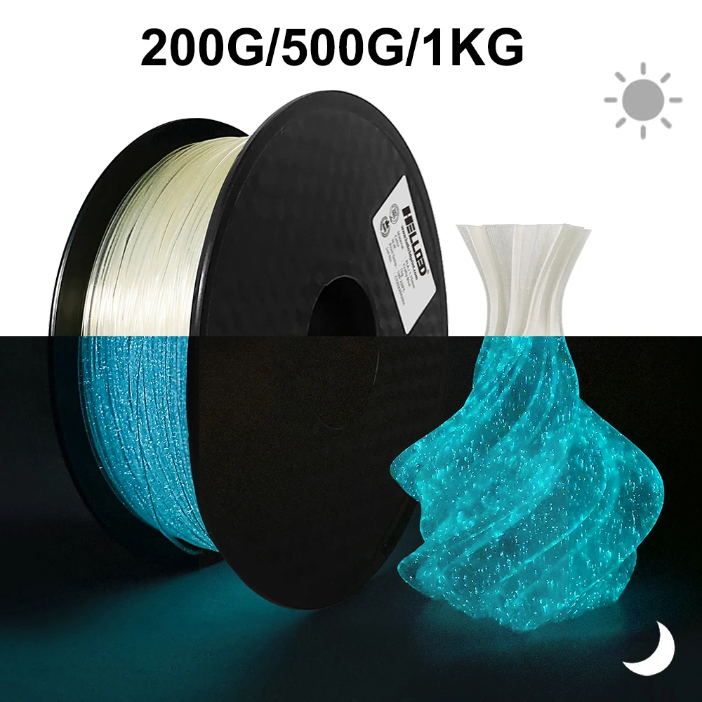 Filamento PLA per Stampante 3D 200G 500G 1Kg, Blu Luminoso Effetto Lucciola, 1.75mm, Materiale per Stampa 3D e Sublimazione, Verde Lucciola