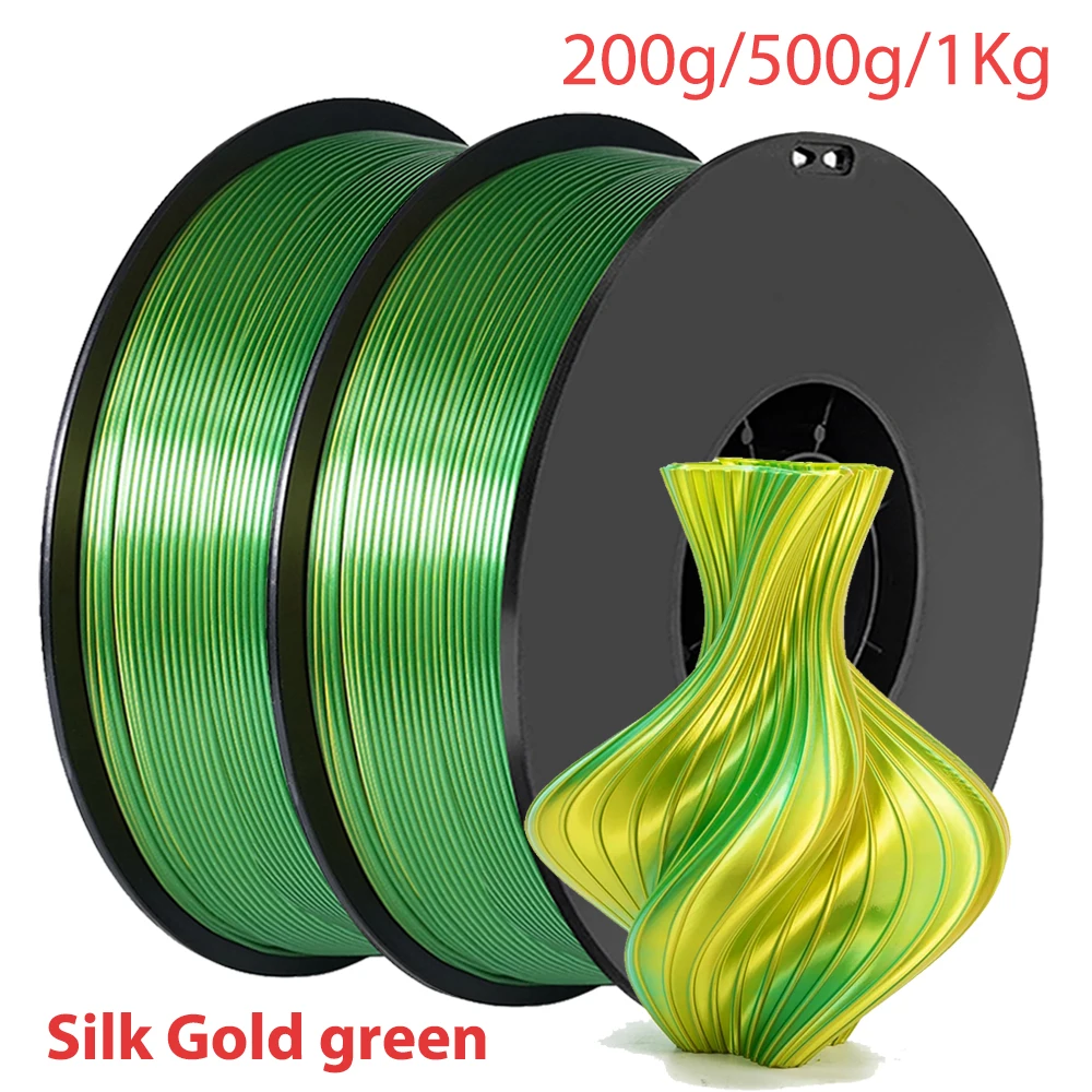 200g 500g 1Kg Due colori PLA Seta Oro verde Filamento stampante 3D 1.75mm Doppio colore seta verde glod Materiale di stampa 3D