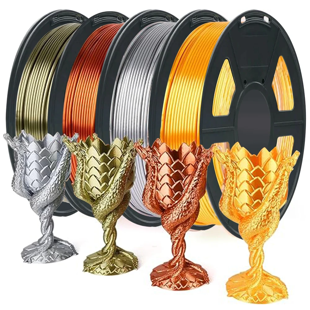 Filamento per stampante 3D PLA Filamento di seta da 1,75 mm PLA 1 kg 500 g 250 g Materiale di stampa 3D Filamento lucido Oro Nero Argento Confezione multipla