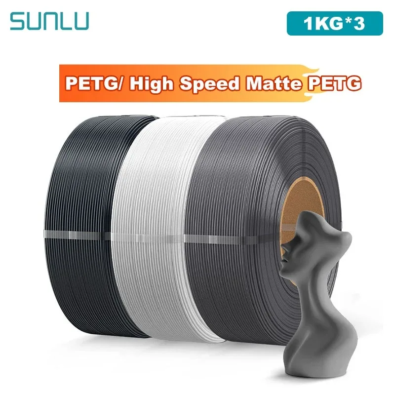 SUNLU 3KG PETG/Filamento PETG opaco ad alta velocità 1,75mm 1KG senza vassoio Filamento stampante 3D per stampante 3D, Rifllare il filamento