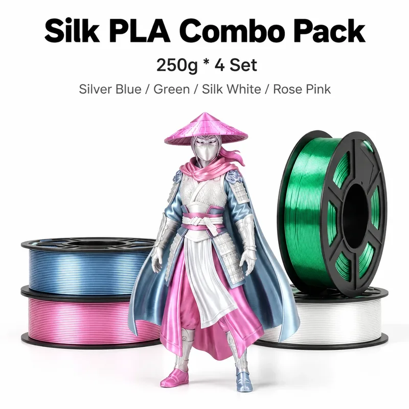 Filamento per Stampante 3D Silk PLA 1,75mm 250g Lucido e Brillante per Stampante 3D FDM 4 Colori Disponibili