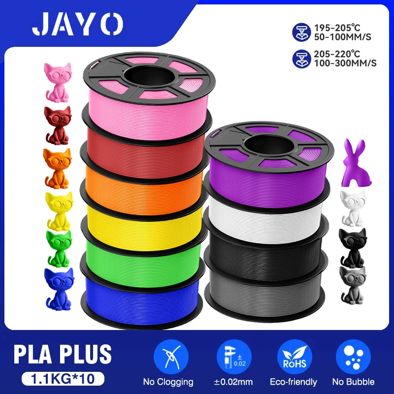 JAYO pla plus filamento 175mm 10 rotoli Set ricariche Stampa 3D non tossica senza bolle lisci più colori opzionali per la stampa 3D
