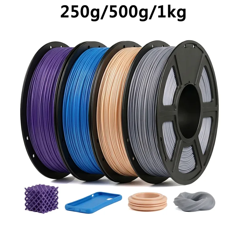 Filamento TPU per Stampante 3D 1.75mm, Grigio, Blu, Viola, Colore Pelle, 250g 500g 1Kg, Filamento Flessibile per Stampa 3D